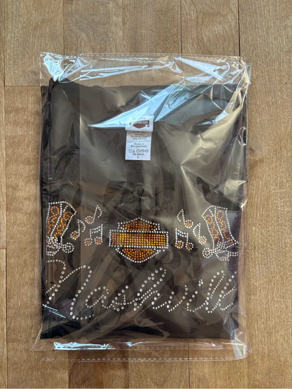Harley-Davidson Black Rhinestone Logo Women's Tee with Orange and Silver Accents - Picture 6 of 6